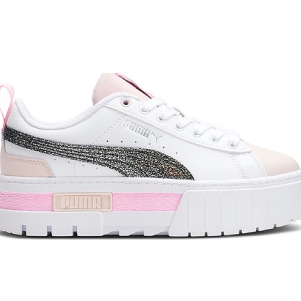 Puma Women's White and Pink Platform Sneakers